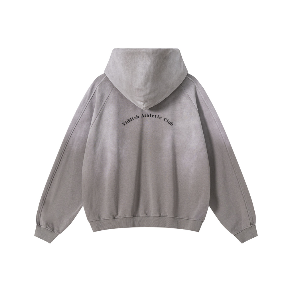 370GSM Unisex Monkey Wash Raw-Edge PP-Sprayed French Terry Hoodie Vintage Medium Grey