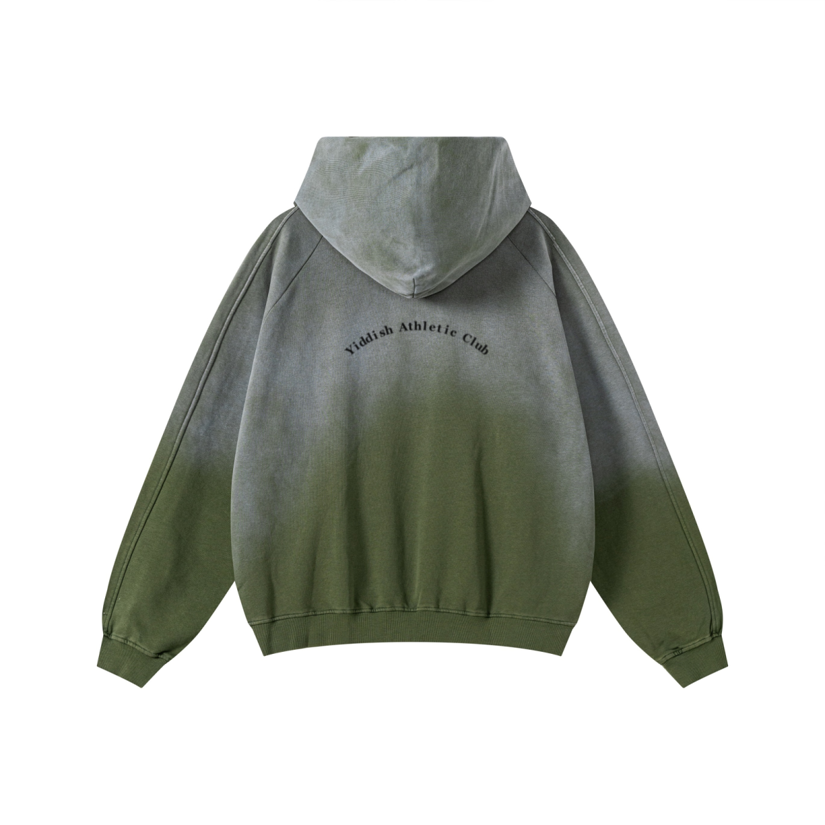370GSM Unisex Monkey Wash Raw-Edge PP-Sprayed French Terry Hoodie Vintage Military Green