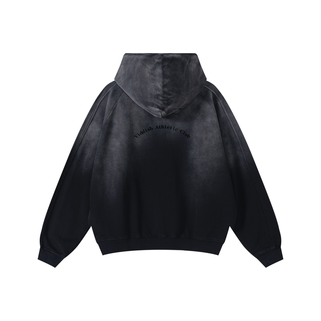 370GSM Unisex Monkey Wash Raw-Edge PP-Sprayed French Terry Hoodie Vintage Black
