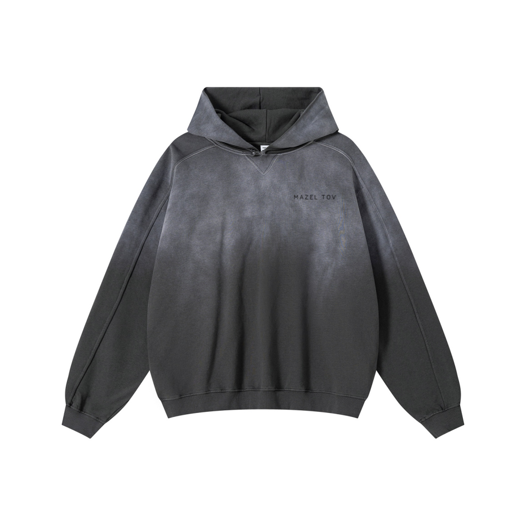 370GSM Unisex Monkey Wash Raw-Edge PP-Sprayed French Terry Hoodie Vintage Dark Grey