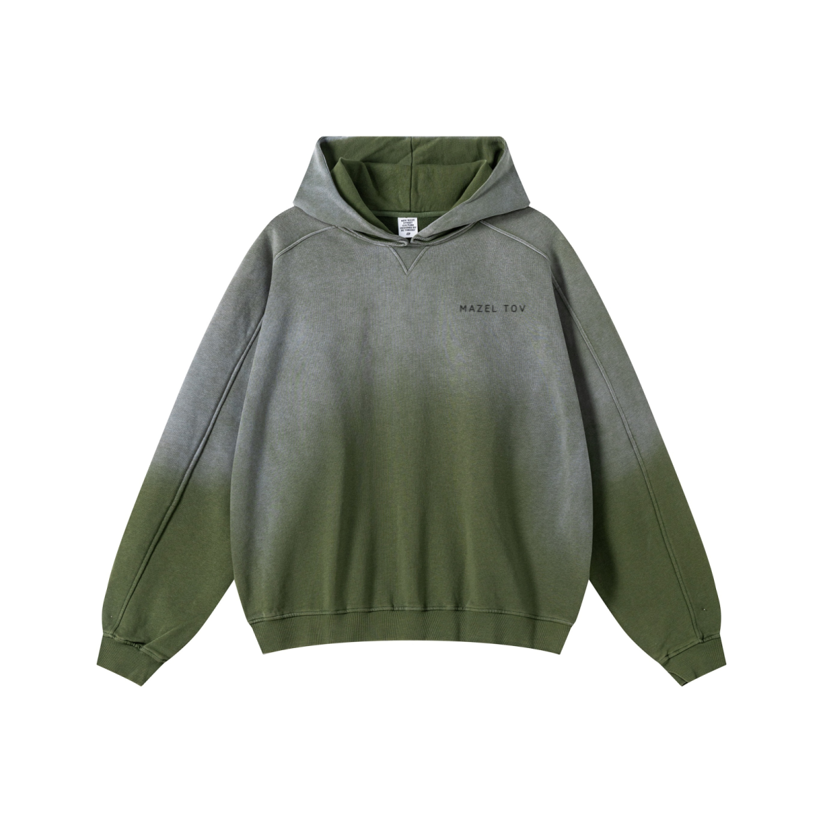 370GSM Unisex Monkey Wash Raw-Edge PP-Sprayed French Terry Hoodie Vintage Military Green