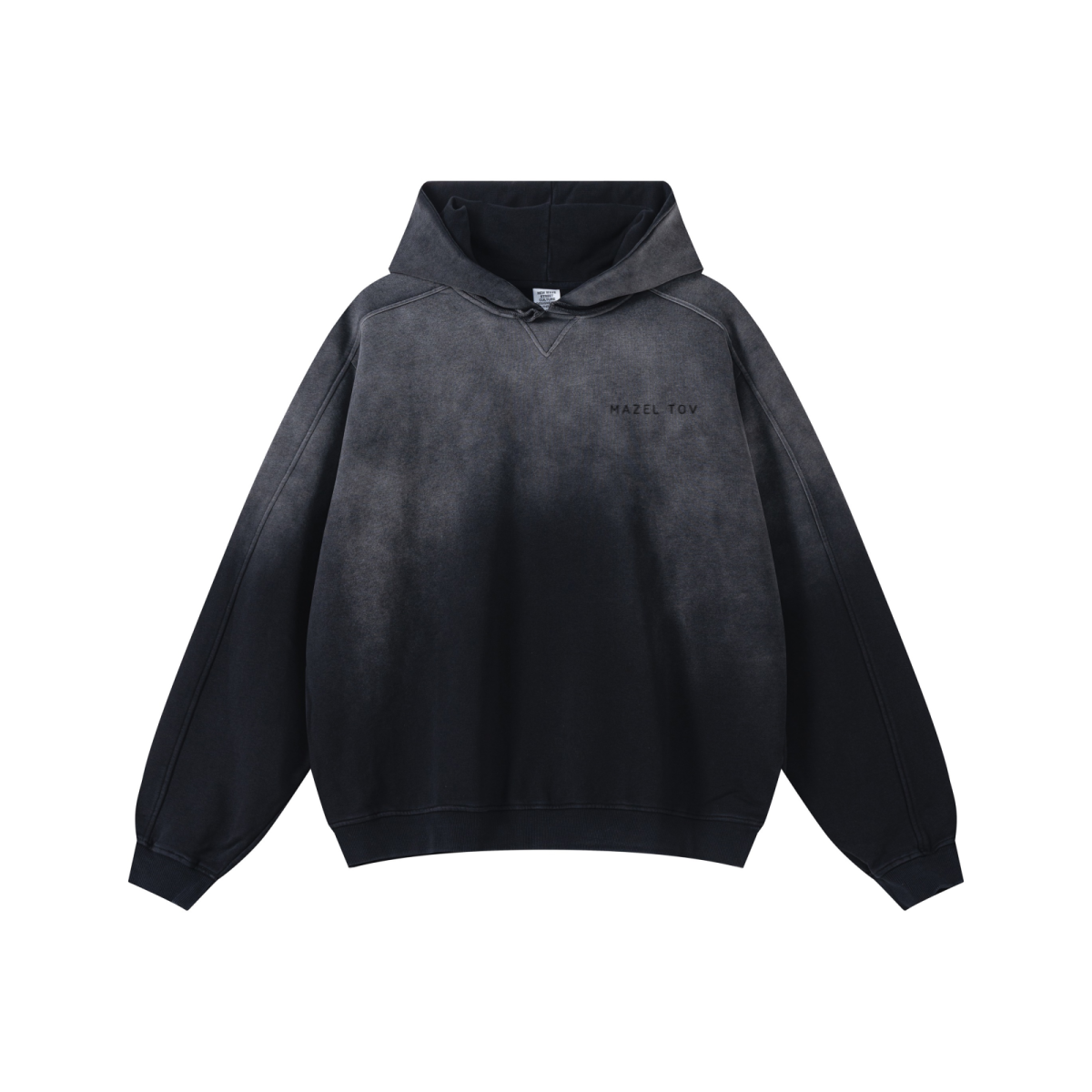 370GSM Unisex Monkey Wash Raw-Edge PP-Sprayed French Terry Hoodie Vintage Black